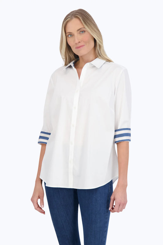 Missy Non Iron Stretch Shirt in Indigo Stripe by Foxcroft