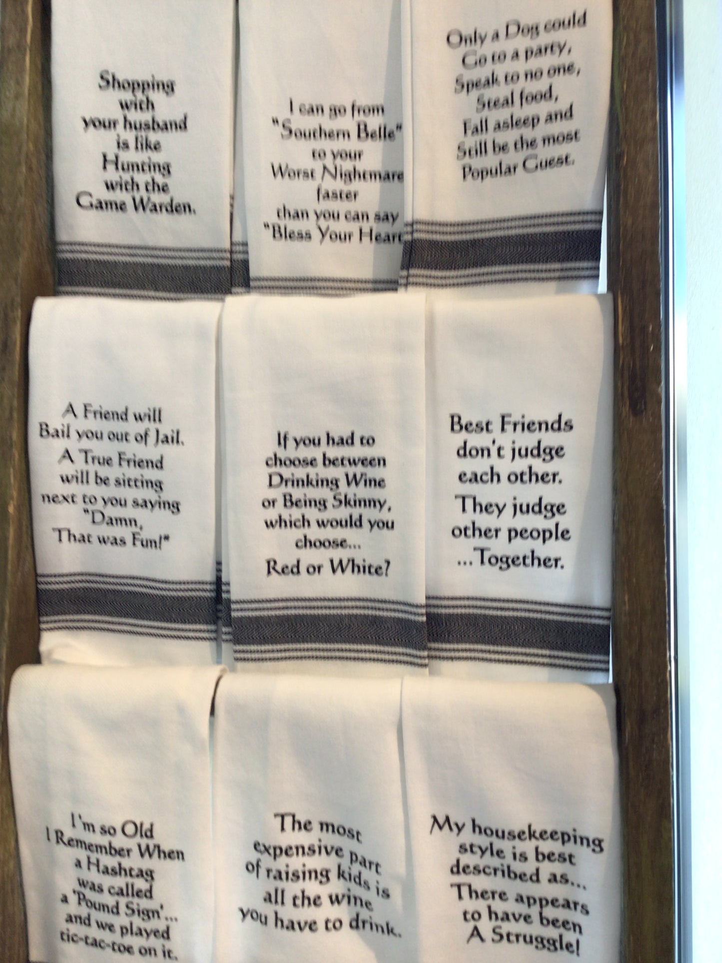 Tea Towel Assorted Witty Sayings, Black and White