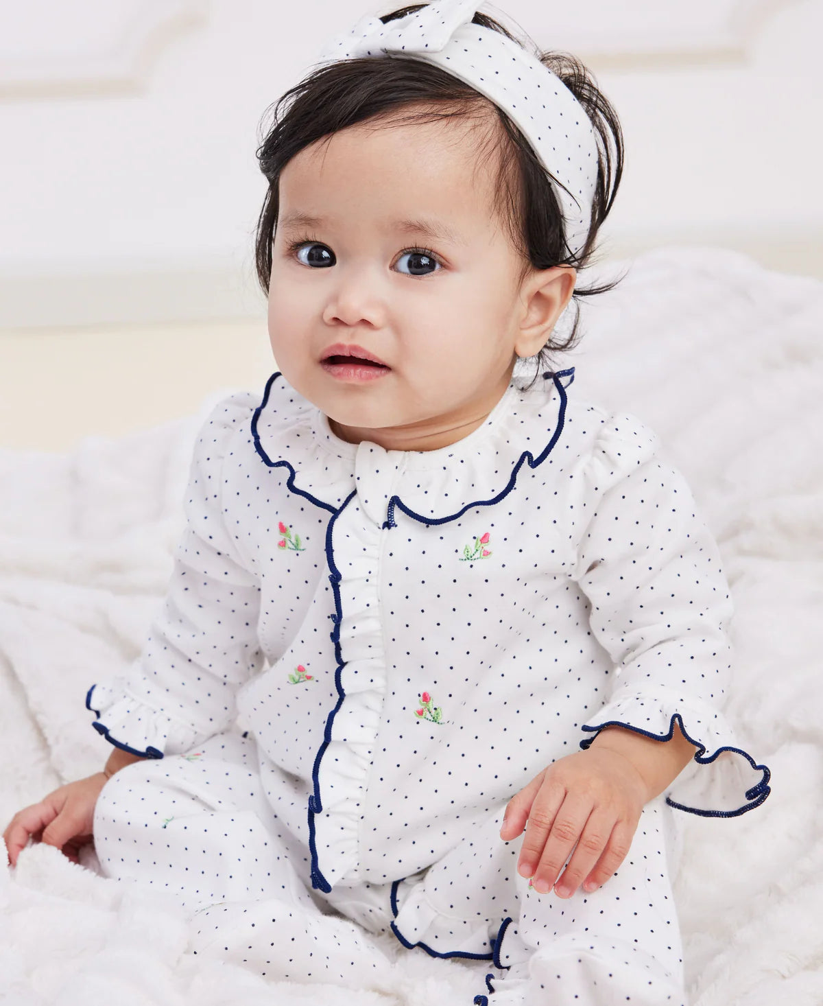 Rosebud 2-Way-Zip Footed One-Piece and Headband by Little Me