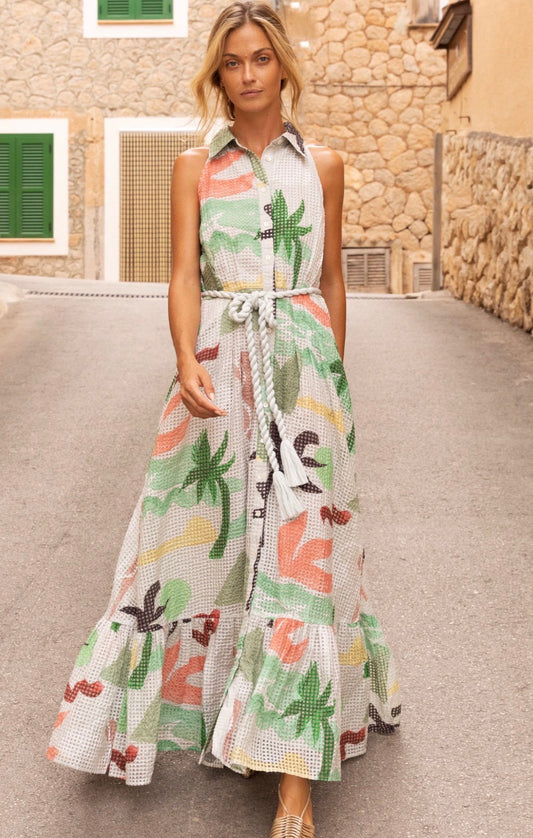 Sleeveless Shirt Dress Maxi in Paradiso Petal by Oliphant
