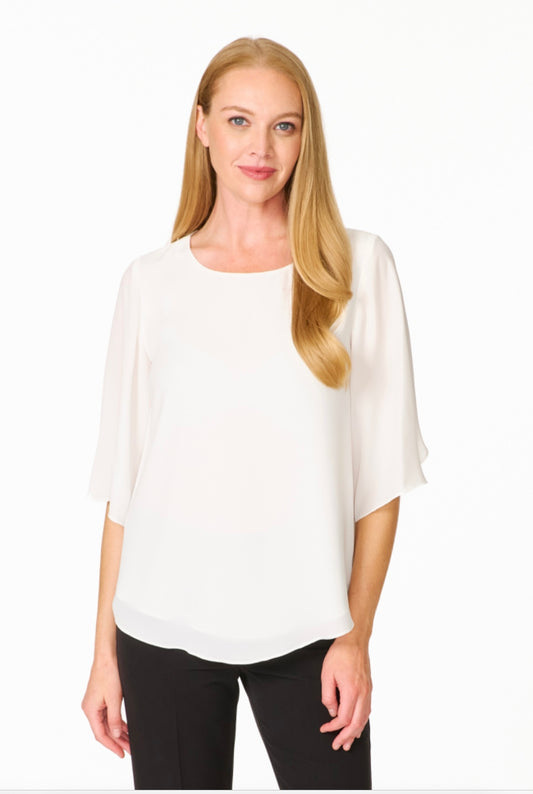 Round Neck 3/4 Sleeve Top in Snow by Estelle and Finn