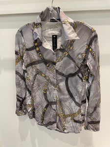 Crushed long sleeve shirt chain print with stones in grey by David Cline