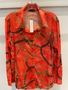 Crushed long sleeve shirt chain print with stones in orange by David Cline