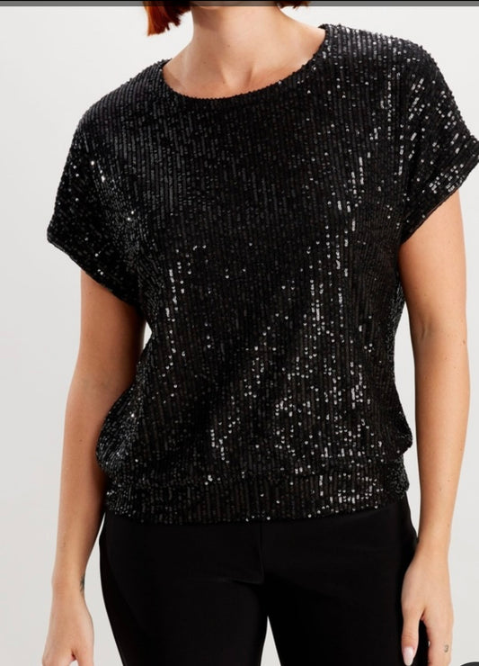 Black Sequin Knit Top (226482) by Frank Lyman