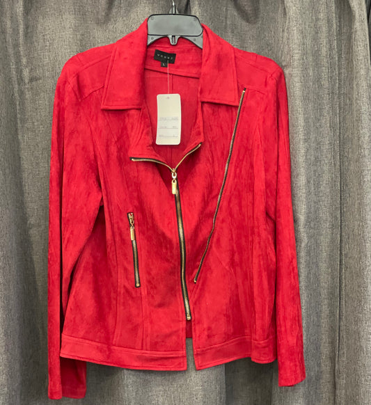 Zipper Trim Moto Jacket in Red by Weavz