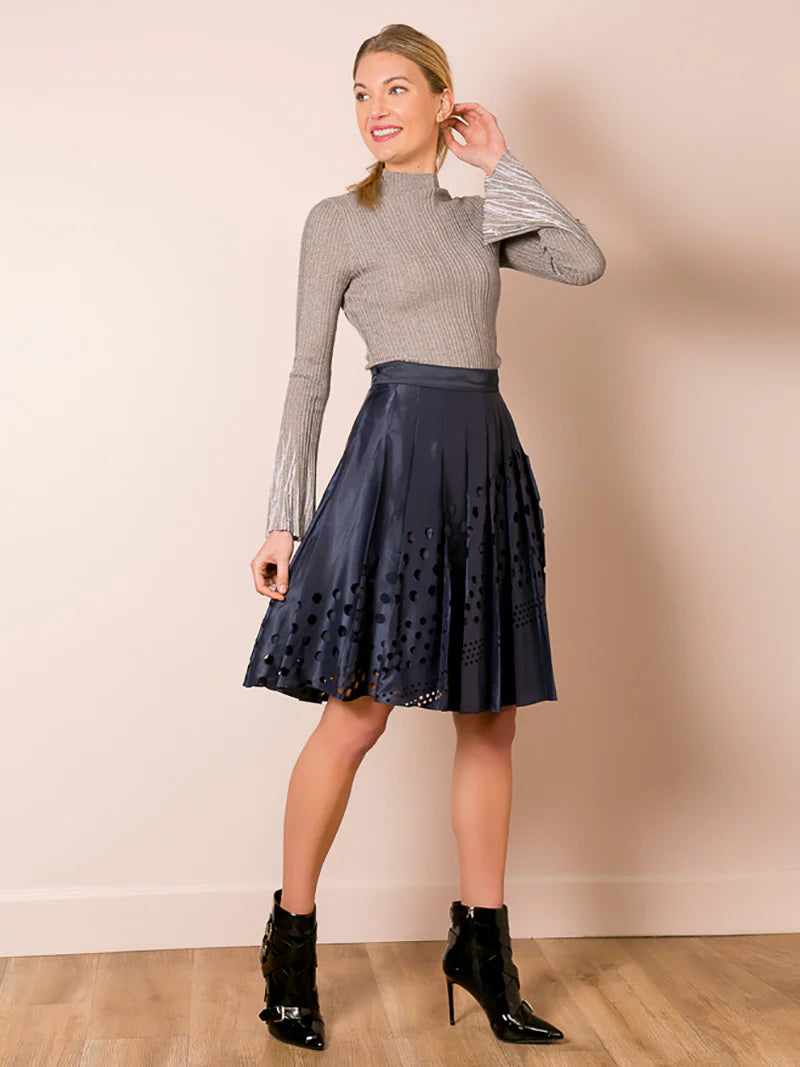 Engineered Pattern Skirt in Navy by Jessie Liu, #JLCFW22SK310B