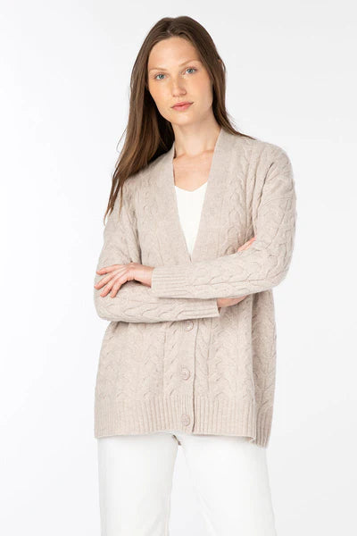 Cable Cardigan in Sand by Kinross Cashmere