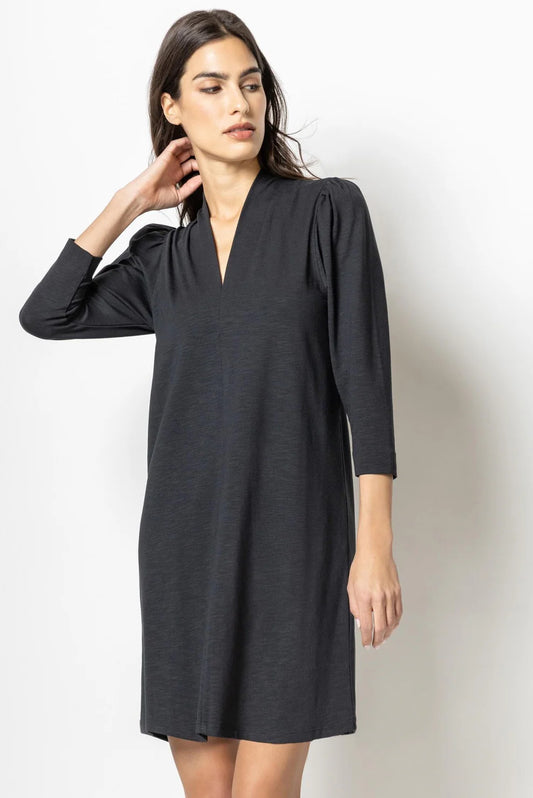 3/4 Sleeve Split Neck Dress by Lilla P