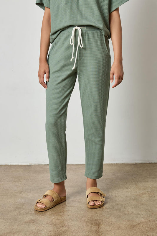 Drawcord Waffle Pant in Seagrass Green by Lilla P