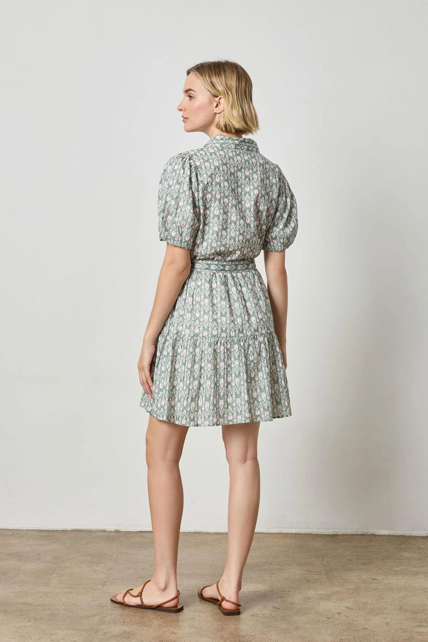 Short Sleeved Tiered Peplum Dress in Seagrass Print by Lilla P