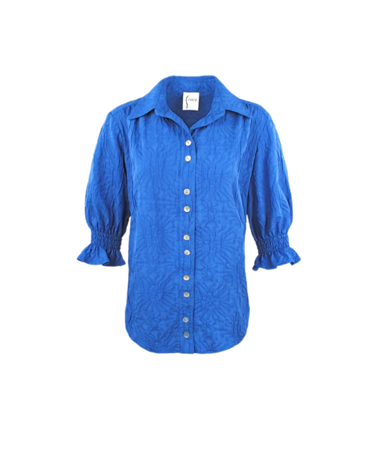 Sirena Shirt in Textured Jacquard in Blue by Finley