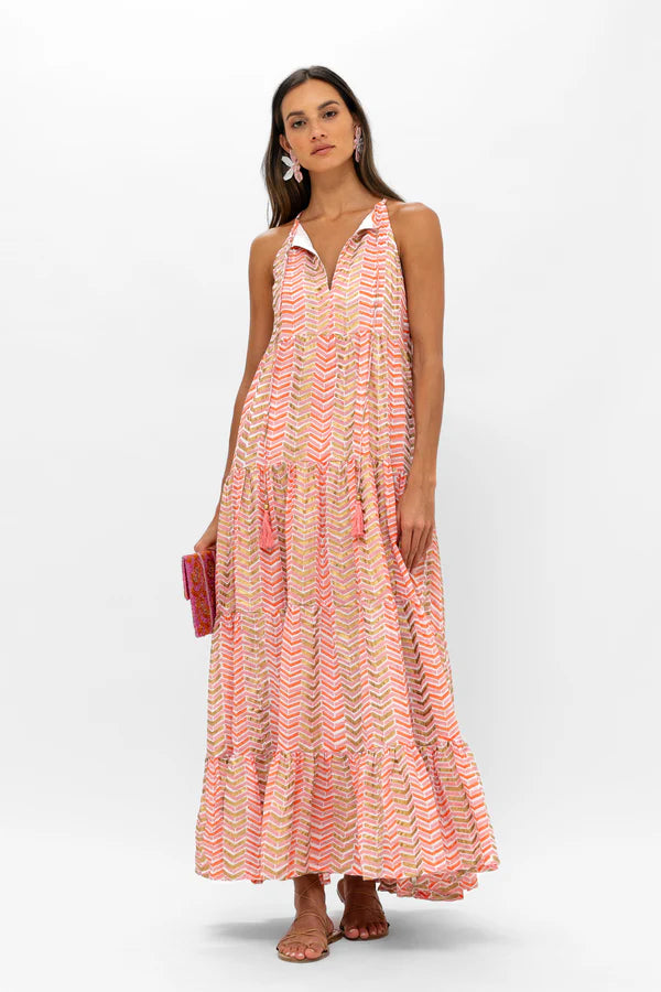 Long Tiered Tassel Dress in Sonoma Orange by Oliphant