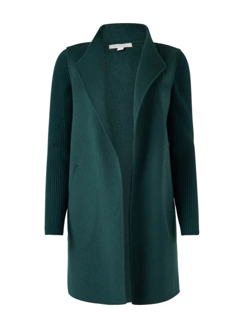 Ribbed Sleeve Cashmere Coat in Cypress Green by Kinross