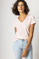 V Neck Short Sleeved Back Seam Tee in Pink Blossom by Lilla P
