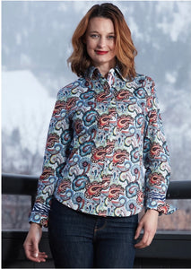 Rome Shirt in Blue Paisley by Dizzy Lizzie