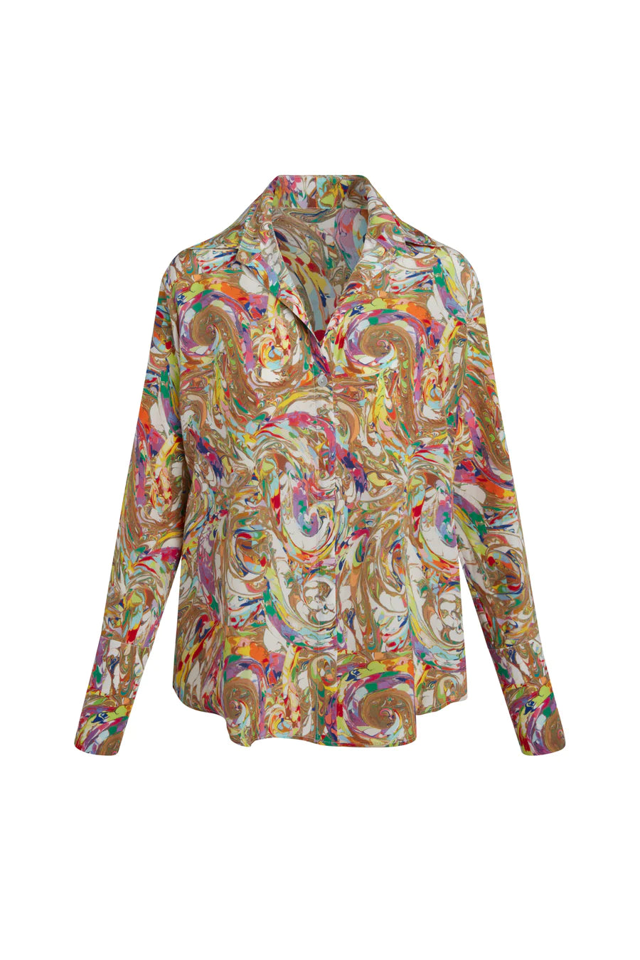 Daria French Cuff Silk Blouse - Paint Swirl by Catherine Gee