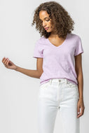 V Neck Short Sleeve Back Seam in Orchid by Lilla P