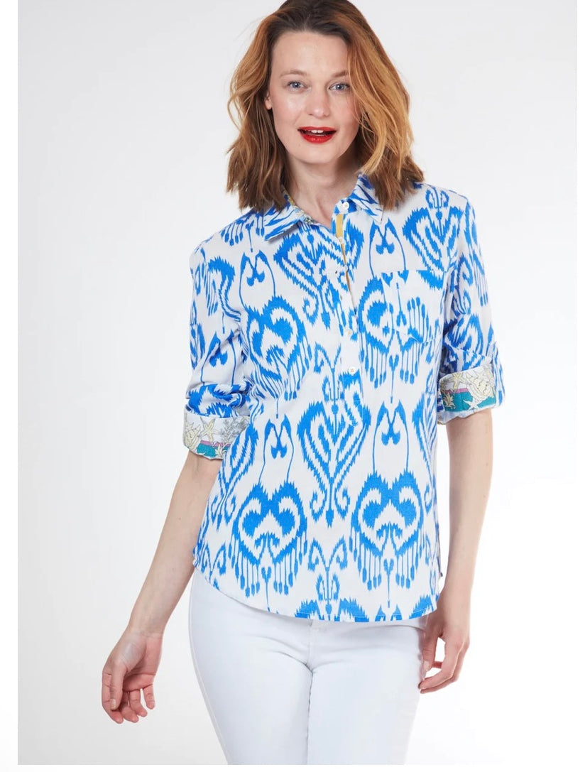 Cannes Popover Blue White Izat Shirt by Tizzie