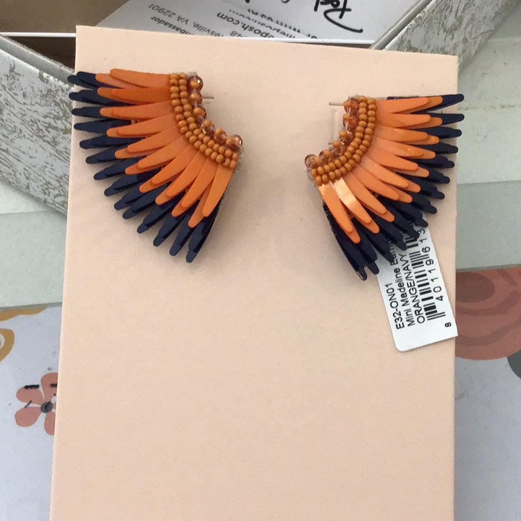 Mini Madeline Earrings Orange/Navy by Mignonne Gavigan