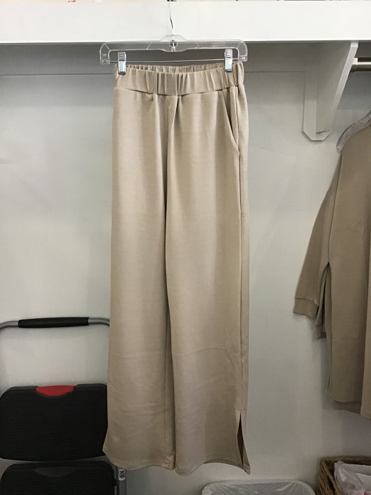 Scuba Modal Wide Leg Pants with Bottom Slits (Blake/PP50103) in Taupe by P.cill