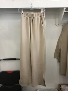 Scuba Modal Wide Leg Pants with Bottom Slits in Taupe by P.cill