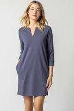 3/4 Sleeve Split Neck Dress in Nocturne by Lilla P