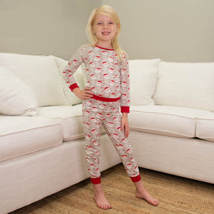 Kid’s Cheerful Santa Long Sleeve Pajamas Light Grey/True Red by Royal Standard