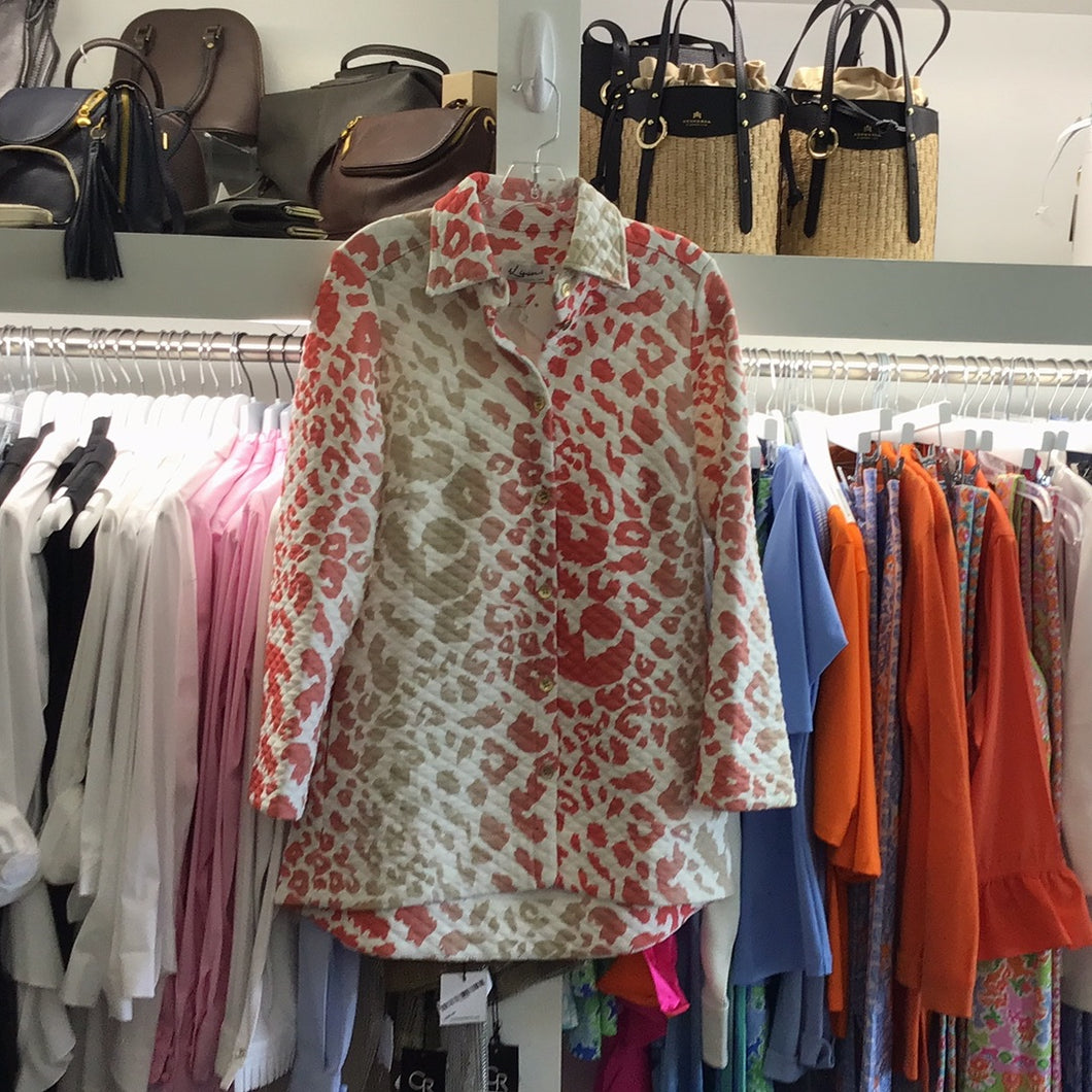 Quilted Shirt in Leopard Coral/Beige by iLinen