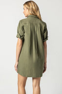Cuff Sleeve Shirt Dress in Army by Lilla P