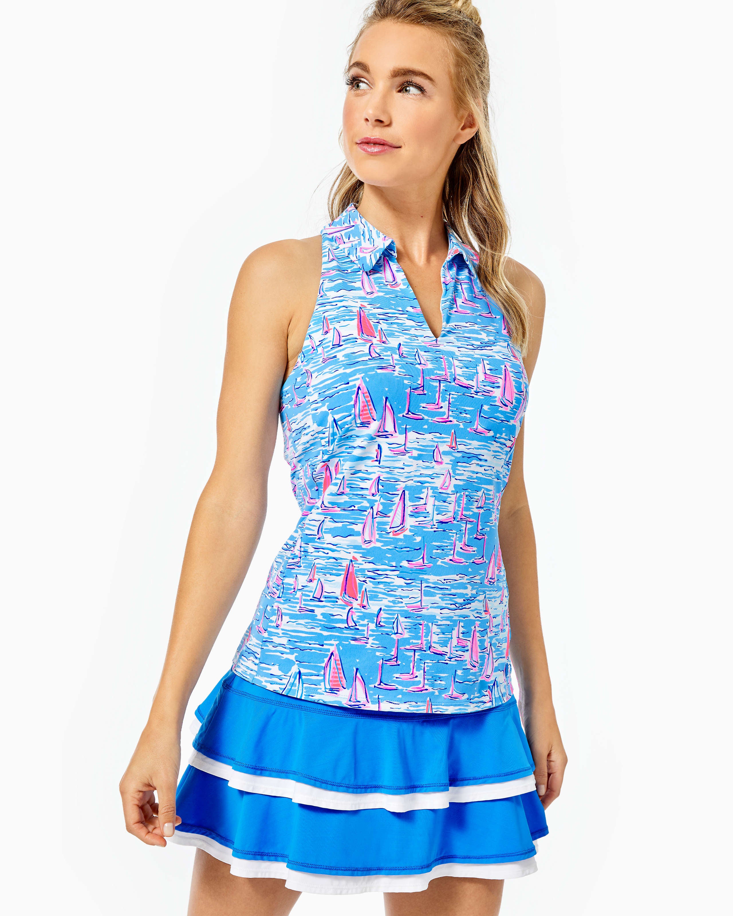 UPF 50+ Luxletic Lakelyn Bra Sleeveless Polo Top in Zanzibar Blue  Boatylicious by Lilly Pulitzer