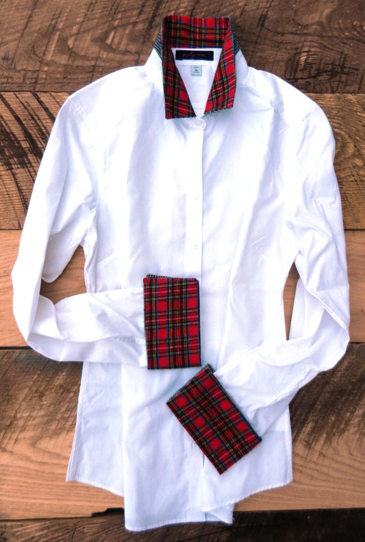 White French Cuff Shirt with Red Plaid cuff and collar by Pearly Vine