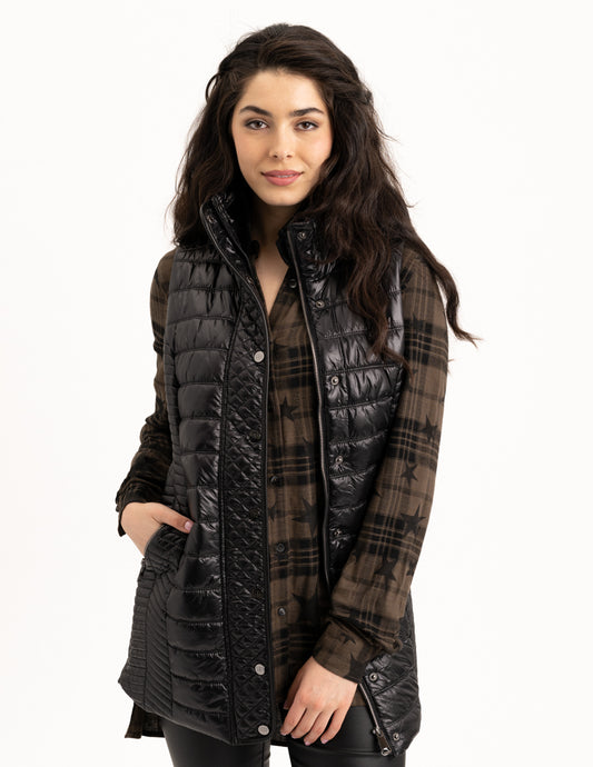 Quilted Long Vest in Black by Renuar