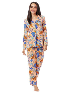 Tigress Pima Knit Pajama in Orange Floral by The Cat’s Pajamas