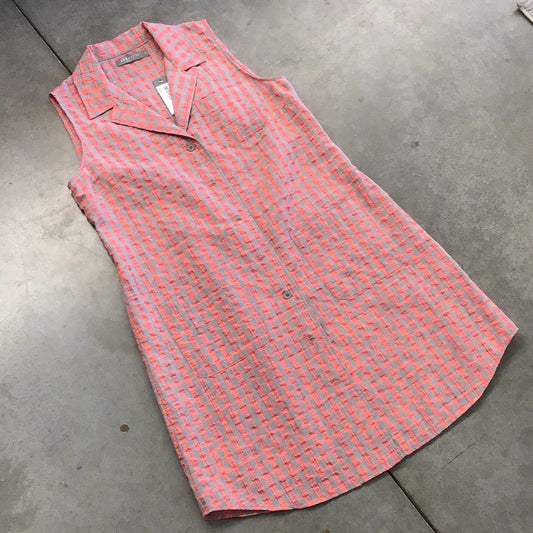 Sleeveless Button Front Dress Coral/Gray Plaid by 209 West 38