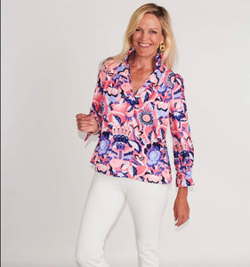Aspen Blouse in Falconer Pink and Blue by CK Bradley