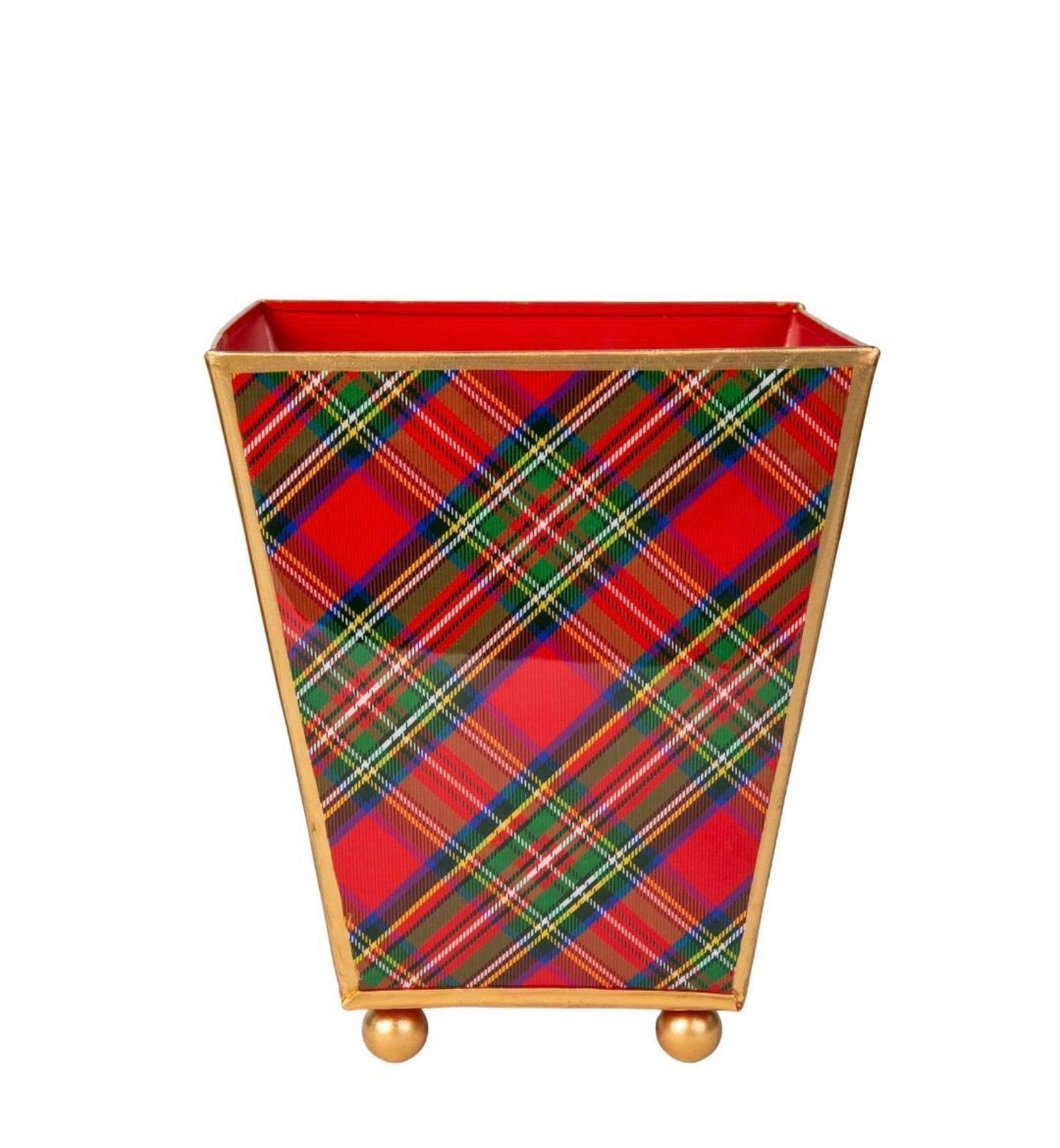 Royal Tartan Enameled Square Cachepot by Jaye’s Studio