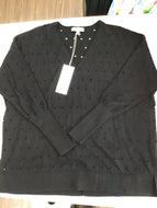 Perforated VNeck Cotton Sweater in Black by J Society