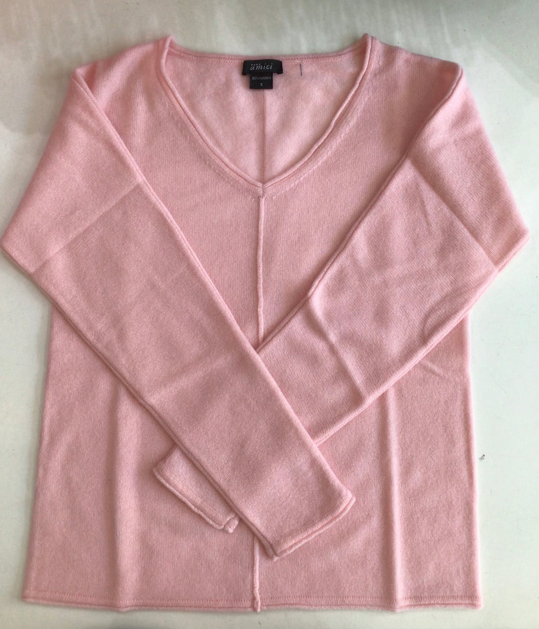 V Neck Cashmere Sweater in Blush Pink by Pure Amici