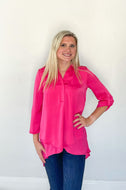 Airflow Blouse by Renuar with Collar Hot Pink
