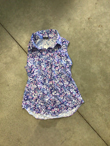 Sleeveless Floral Crushed Button Down Blue by David Cline