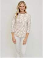 T-shirt 3/4 Sleeve in Natural Zebra on White by ILinen