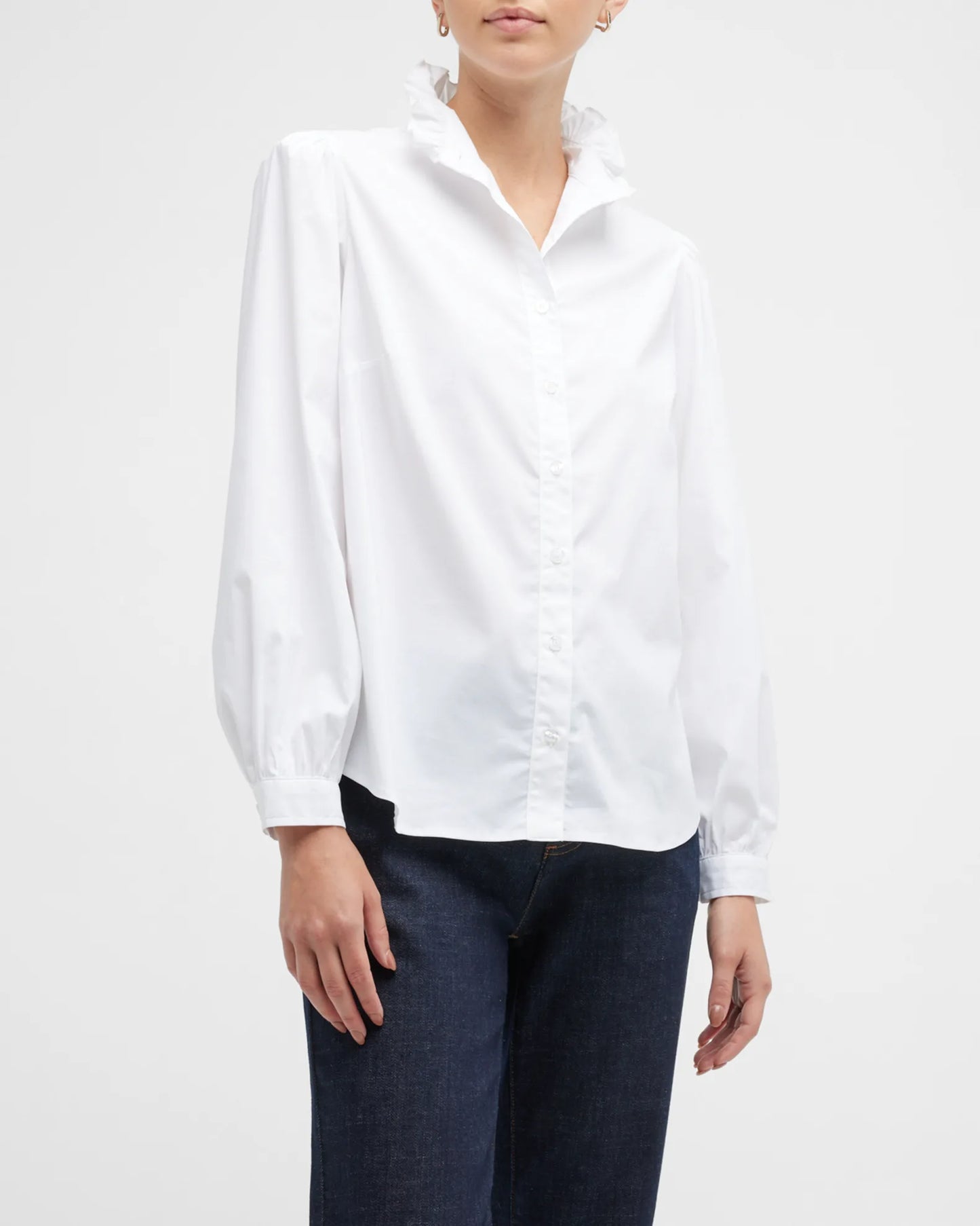 Mystie Puff-Sleeve Poplin Shirt in white by Finley