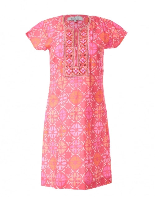 Elsa Cap Sleeve Dress in Geo Pink/Orange by Bella Tu