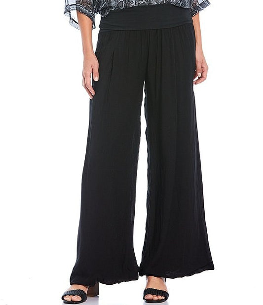 Woven Wide Leg Pants in Black by M Made in Italy