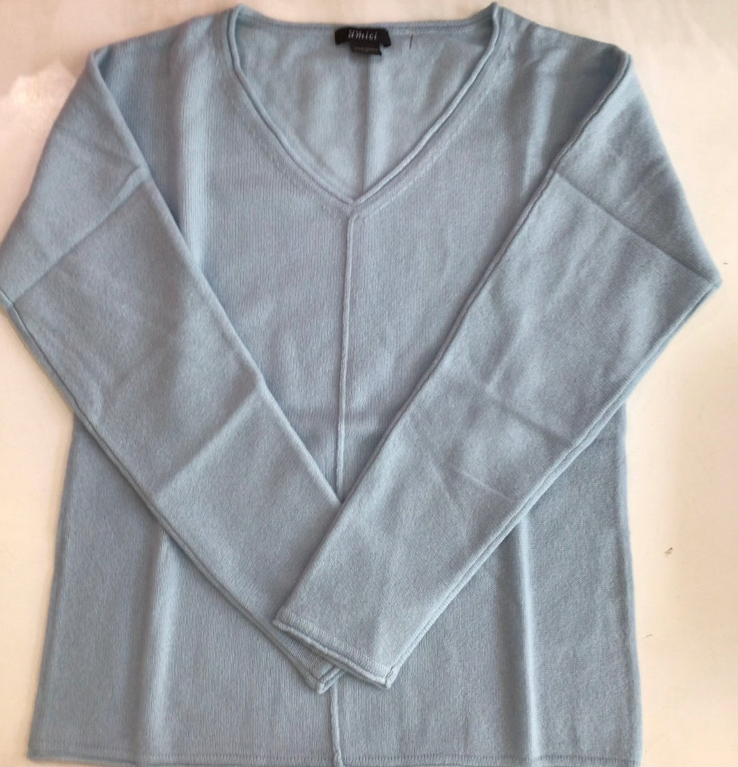 V Neck Cashmere Sweater in Ice Blue by Pure Amici