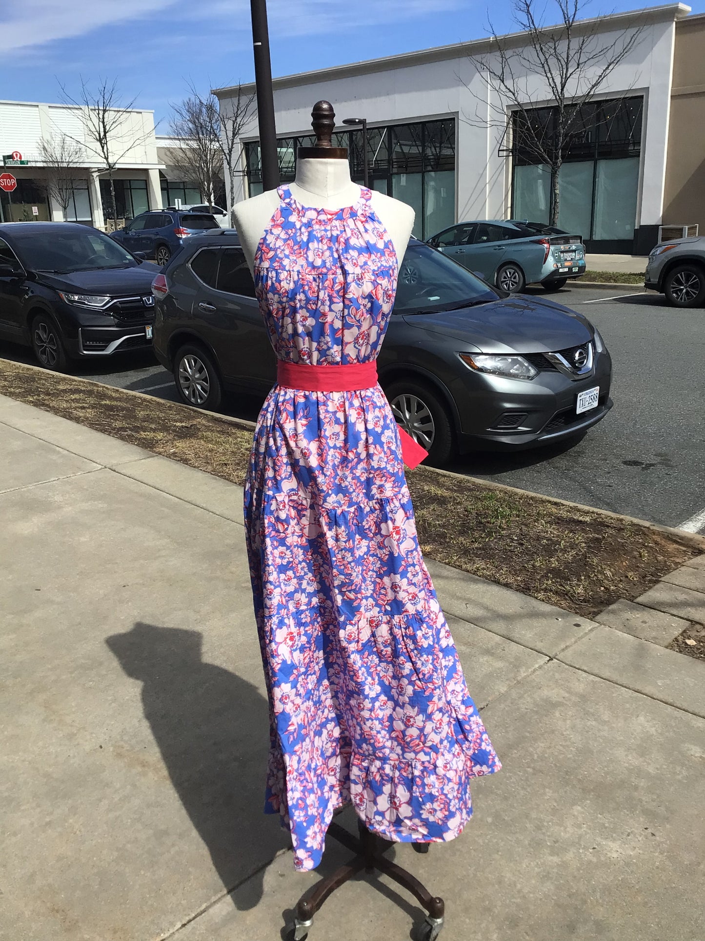 Tiered Halter Maxi Dress Blue Floral by Jade Melody Tam