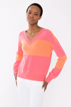 Load image into Gallery viewer, Gathered Sleeve Vee Sweater Reef/calypso by Kinross
