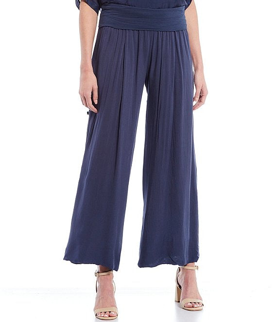 Woven Wide Leg Pants in Navy by M Made in Italy