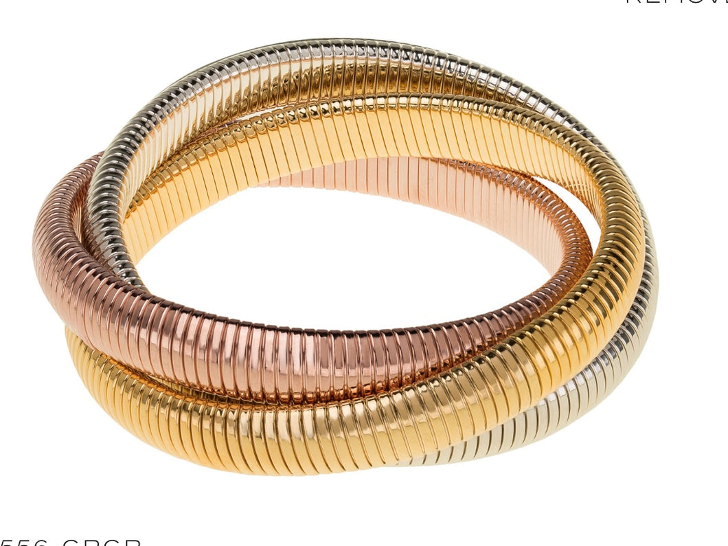 Triple Cobra Bracelet in Gold Rose Gold and Rhodium by Janis Savitt