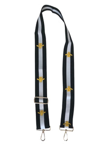 Black and white Stripe with Gold Bee Bag Strap